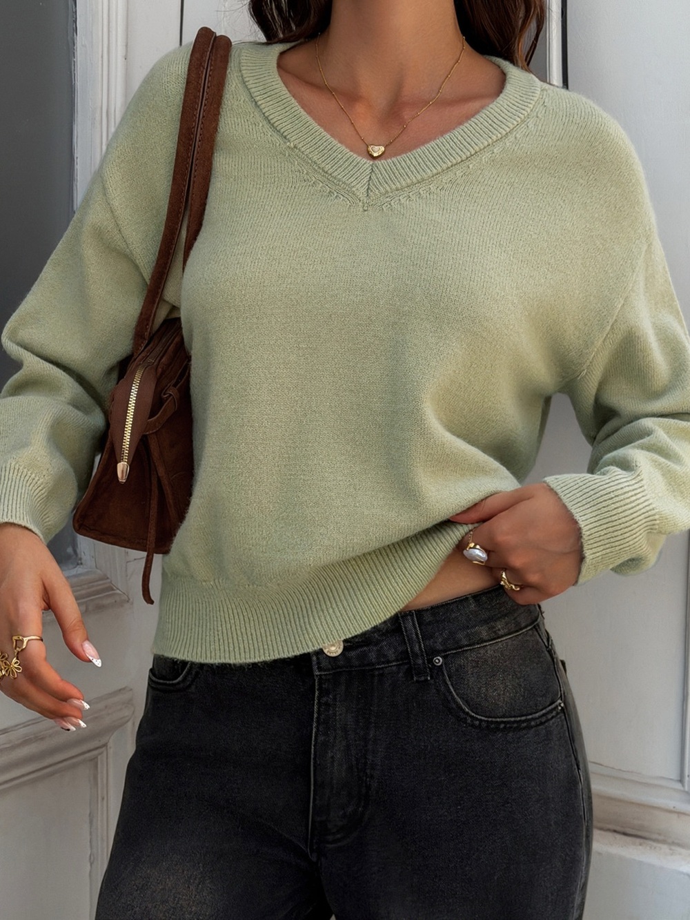 V-Neck Ribbed Hem Sweater - Picture 2 of 6